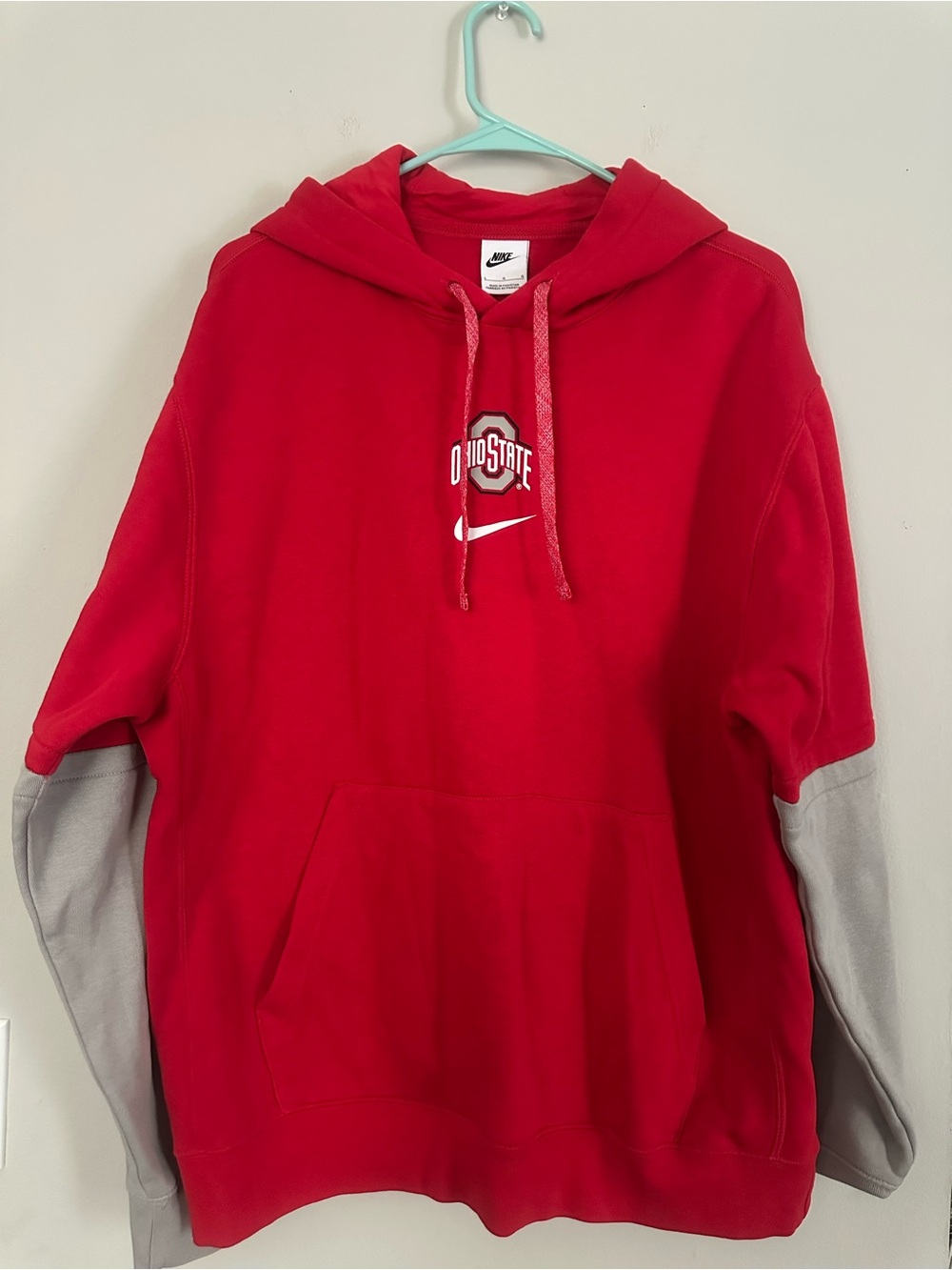 Nike Red Crewneck Hoodie with Gray Sleeve Panels